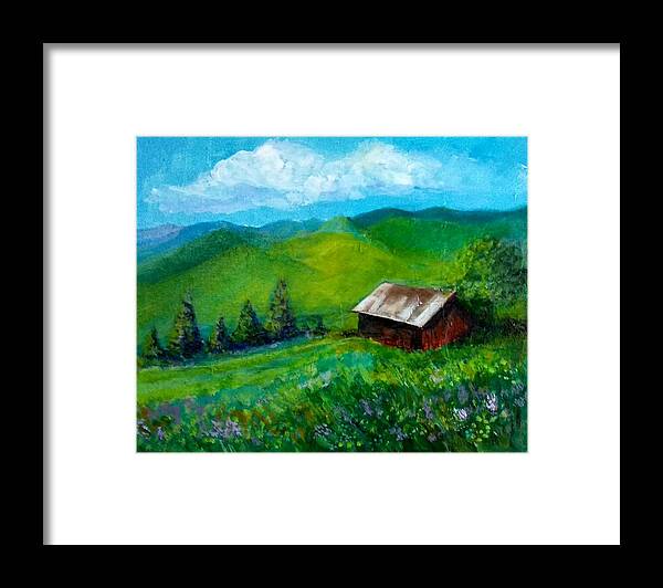 Switzerland Framed Print featuring the painting Lush Green by Asha Sudhaker Shenoy
