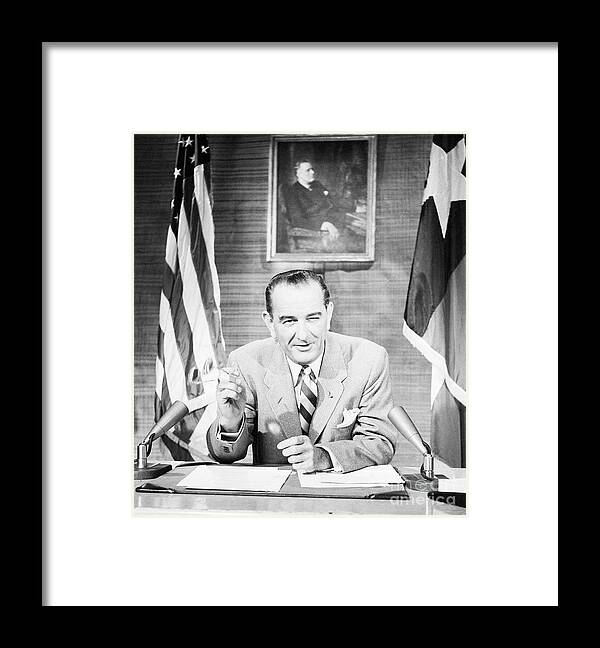 People Framed Print featuring the photograph Lyndon B. Johnson by Bettmann