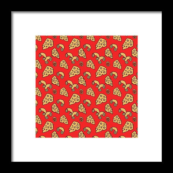Pattern Framed Print featuring the painting Macaroni and Cheese Pattern by Jen Montgomery