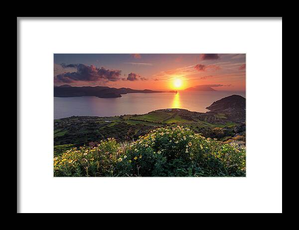 Aegean Sea Framed Print featuring the photograph Magnificent Greek Sunset by Evgeni Dinev