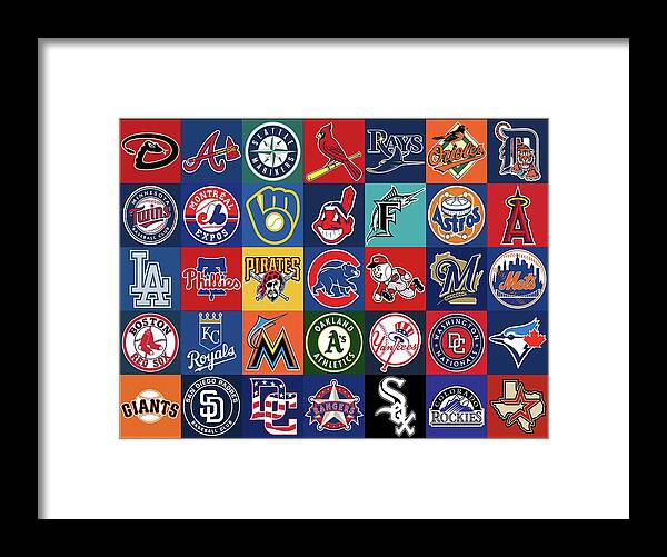 Mlb Framed Print featuring the mixed media Major League Baseball Background Logo Teams by Movie Poster Prints