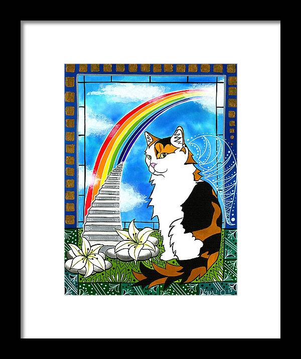 Tortoiseshell Cat Framed Print featuring the painting Mama Turtle - Cat Painting by Dora Hathazi Mendes