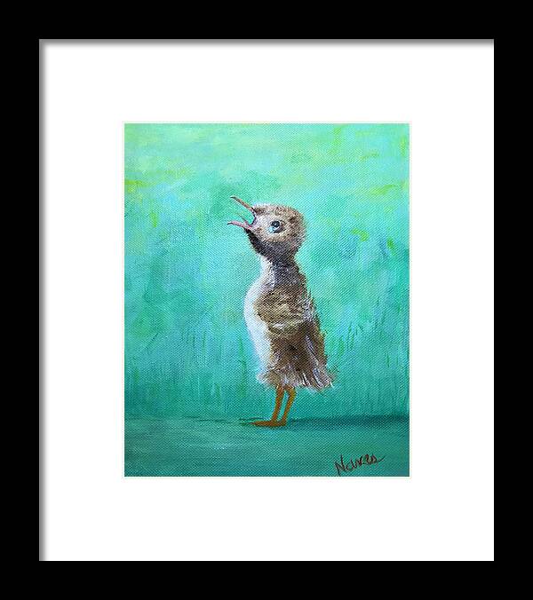 Duckling Framed Print featuring the painting Mama, where are you? by Deborah Naves