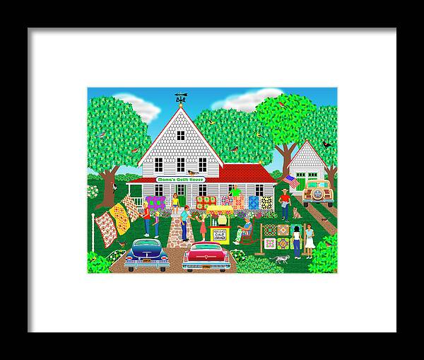 ?mamas Quilt House?
People Looking At And Buying Quilts Framed Print featuring the digital art Mama's Quilt House by Mark Frost