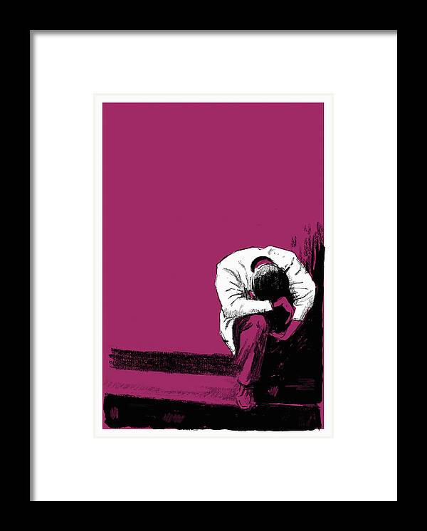 Adult Image Framed Print featuring the photograph Man Curled Up In Despair by Ikon Images