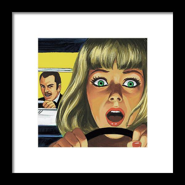 Adult Framed Print featuring the drawing Man Following a Scared Female Driver by CSA Images