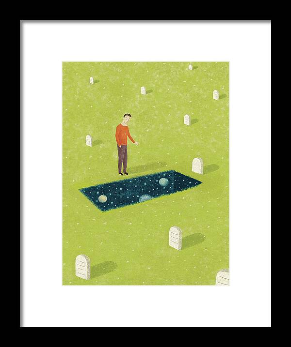 30-34 Framed Print featuring the photograph Man Looking Into Outer Space In Grave by Ikon Images