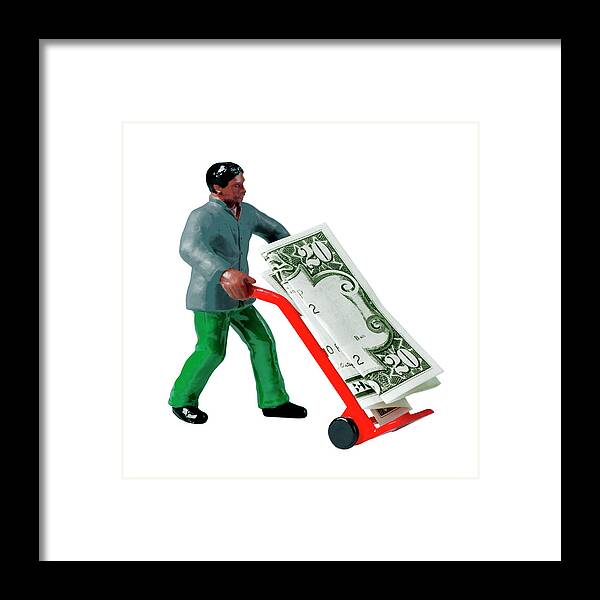Adult Framed Print featuring the drawing Man Pushing Money on Dolly by CSA Images