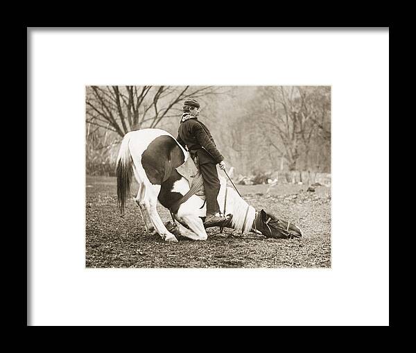 Horse Framed Print featuring the photograph Man Seated On Bowing Horse by Bettmann
