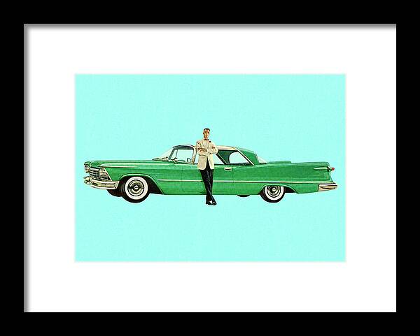 Auto Framed Print featuring the drawing Man Standing By a Classic Car by CSA Images