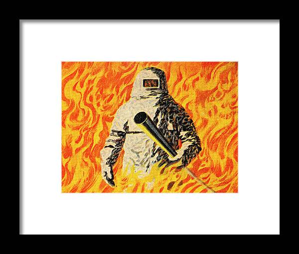 Accident Framed Print featuring the drawing Man Standing in Fire by CSA Images