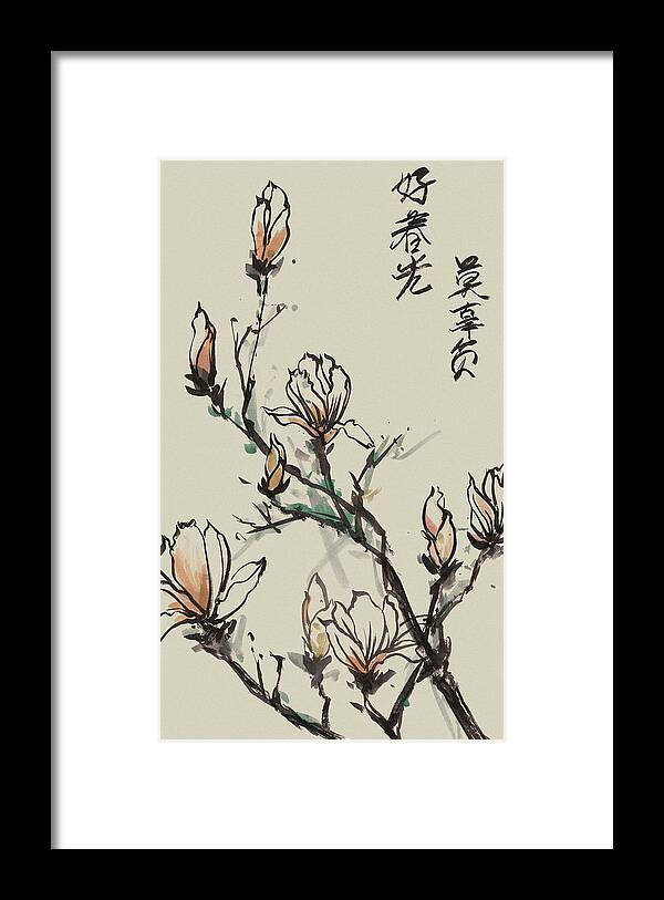 Asia Framed Print featuring the painting Mandarin Magnolia I by Melissa Wang