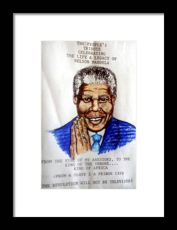 Gblack Art Framed Print featuring the drawing Mandela by Joedee