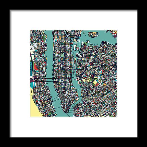 Material Framed Print featuring the digital art Manhattan Area Art Map by Shuoshu