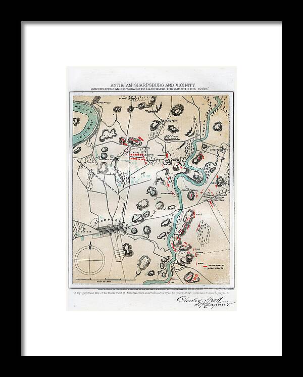 Engraving Framed Print featuring the drawing Map Of Antietam, Sharpsburg by Print Collector