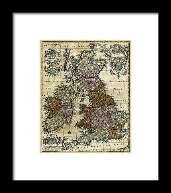 Maps Framed Print featuring the painting Map Of England, Scotland & Ireland by Unknown