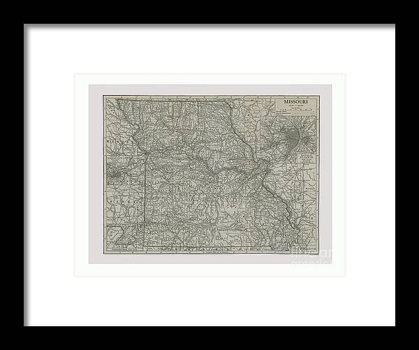 Close-up Framed Print featuring the drawing Map Of Missouri by Print Collector