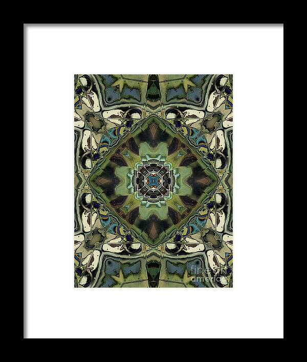 Moss Framed Print featuring the digital art Marbled Moss Mandala by Phil Perkins
