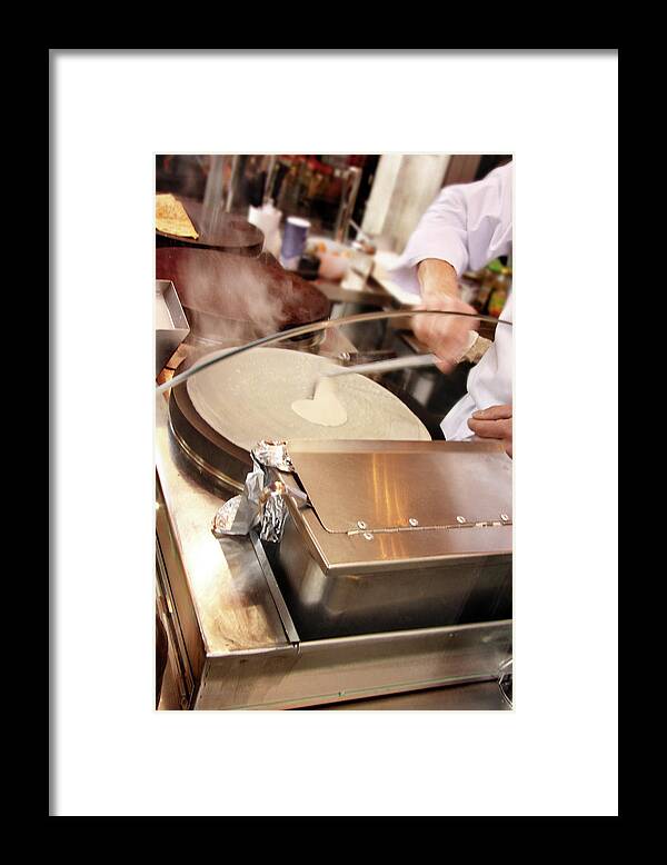 Preparation Framed Print featuring the photograph Marchand De Crepes a Emporter Take-away Pancake Stallholder by Studio - Photocuisine