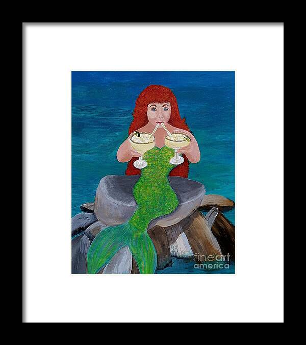 Mermaid Framed Print featuring the painting Margaritas on the Rocks Mermaid by Elizabeth Mauldin