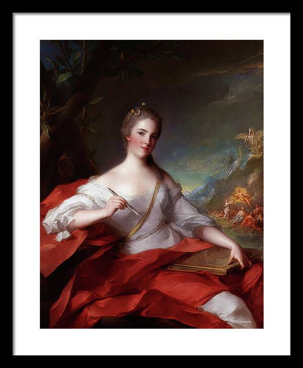 Marie-geneviève Boudrey As A Muse Framed Print featuring the painting Marie Genevieve Boudrey As A Muse by Jean Marc Nattier by Rolando Burbon