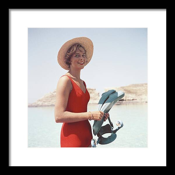 Straw Hat Framed Print featuring the photograph Marietine Birnie by Slim Aarons