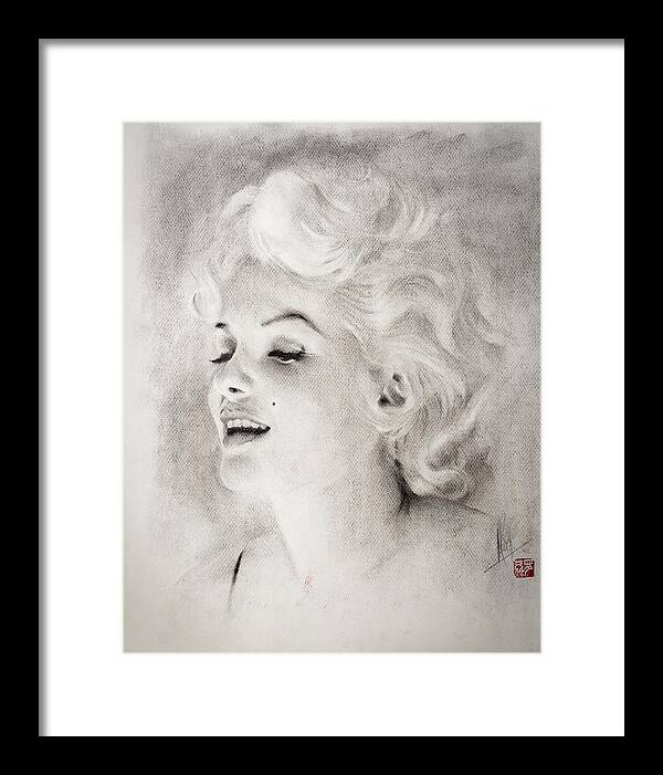  Framed Print featuring the painting Marilyn Monroe charcoal by Alan Kirkland-Roath