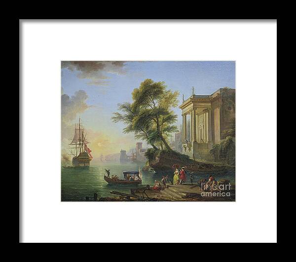 18th Century Framed Print featuring the painting Marina, Sunset by Jean-baptiste Lallemand