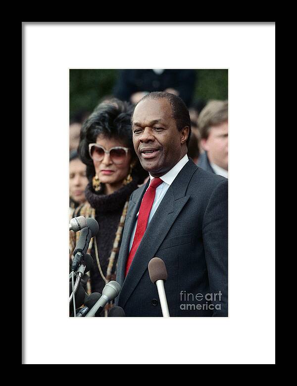 Following Framed Print featuring the photograph Marion Barry And Wife Speaking by Bettmann