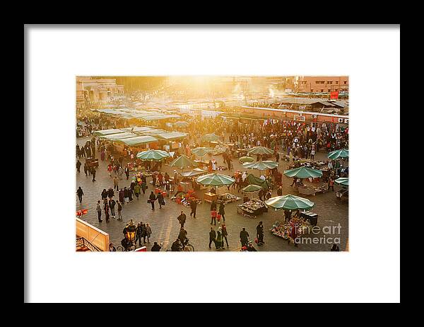 Crowd Of People Framed Print featuring the photograph Marrakech - Djemaa El Fna Square by Visualspace