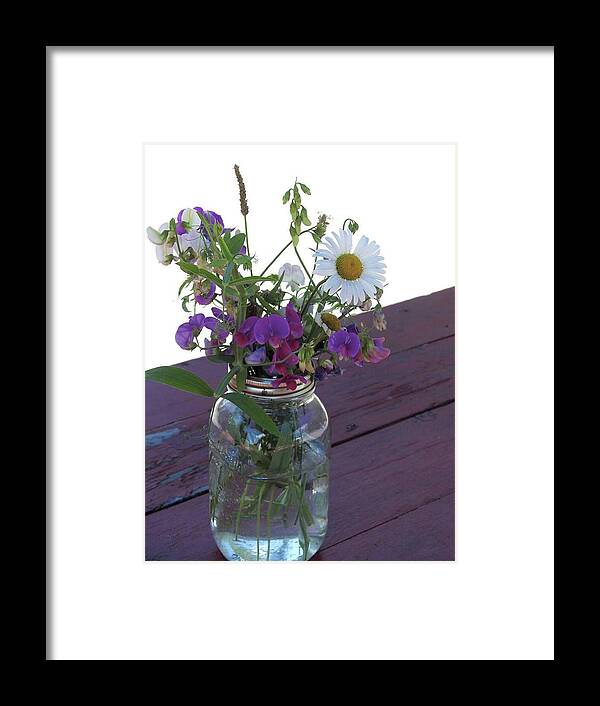 Mason Jar Framed Print featuring the photograph Mason Jar Flowers by Kathy Ozzard Chism