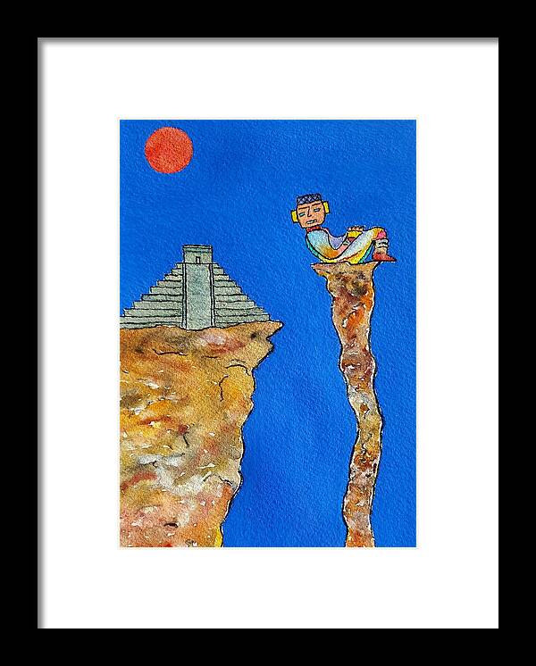 Watercolor Framed Print featuring the painting Mayan Sun Lore by John Klobucher