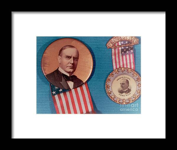 Trading Framed Print featuring the photograph Mckinley Presidential Campaign Buttons by Bettmann