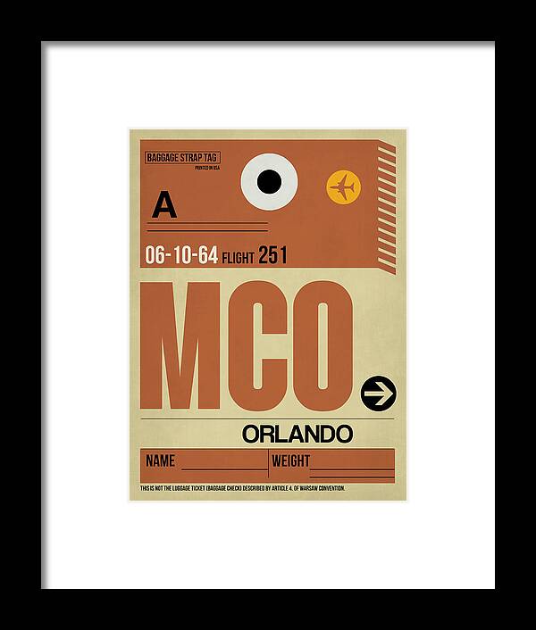 Orlando Framed Print featuring the digital art MCO Orlando Luggage Tag I by Naxart Studio