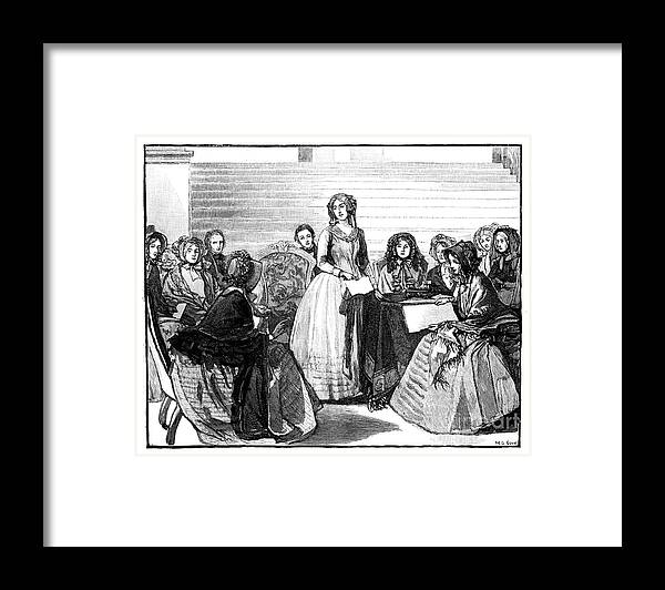 Engraving Framed Print featuring the drawing Meeting Of The Ladies Committee by Print Collector