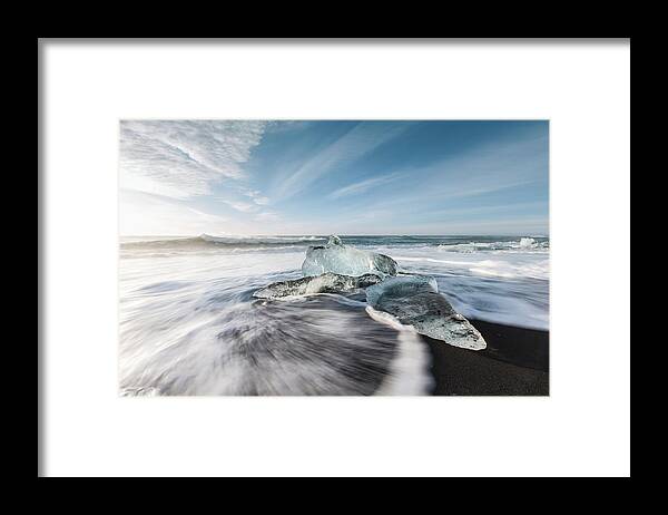 Oceans Framed Print featuring the photograph Melting Ice On Beach Near Jokulsarlon by Jon Helgason