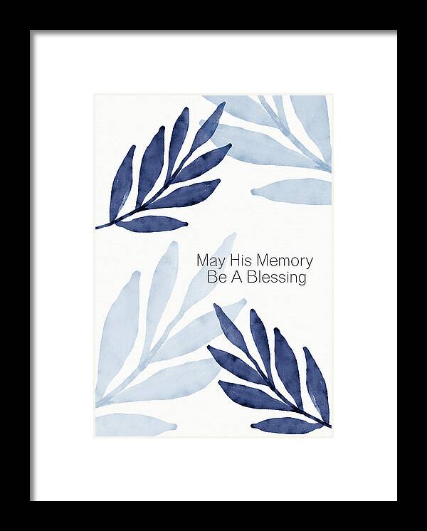 Jewish Sympathy Card Framed Print featuring the mixed media Memory Blessing Blue- Art by Linda Woods by Linda Woods