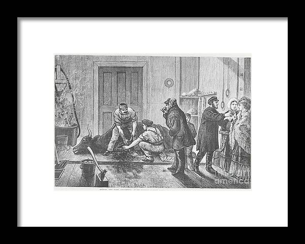 Art Framed Print featuring the photograph Men Pouring Beef Blood by Bettmann