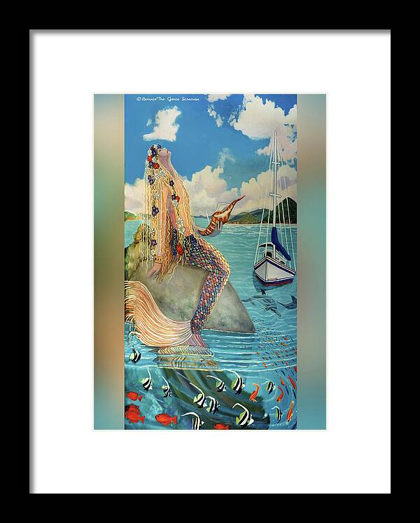 Mermaid Framed Print featuring the painting Mermaid in Paradise Full Pillow Version by Bonnie Siracusa