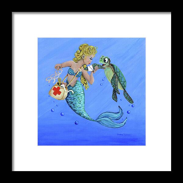 Coastal Framed Print featuring the painting Mermaid Nurse by Donna Tucker