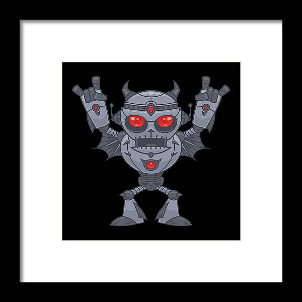 Robot Framed Print featuring the digital art Metalhead - Heavy Metal Robot Devil by John Schwegel