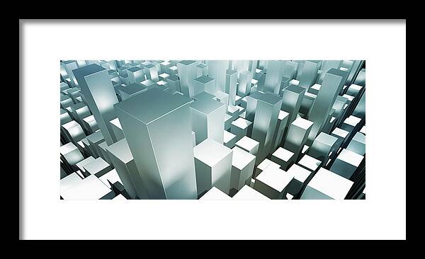 Rectangle Framed Print featuring the digital art Metallic Gray Three Dimensional by Ralf Hiemisch