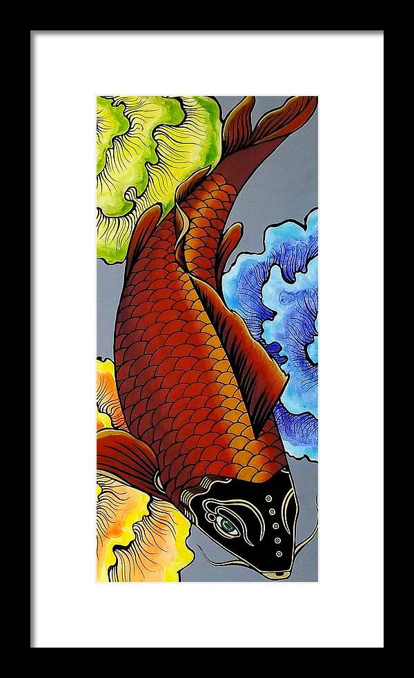  Framed Print featuring the painting Metallic Koi Fish by Bryon Stewart