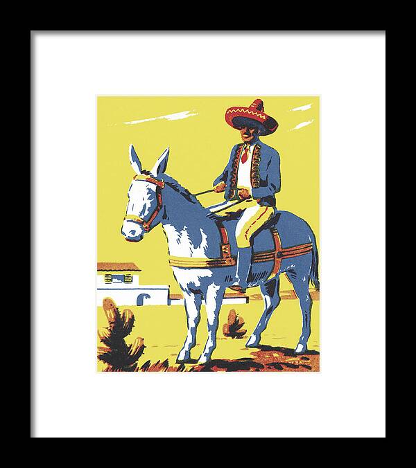 Adult Framed Print featuring the drawing Mexican Riding a Donkey by CSA Images
