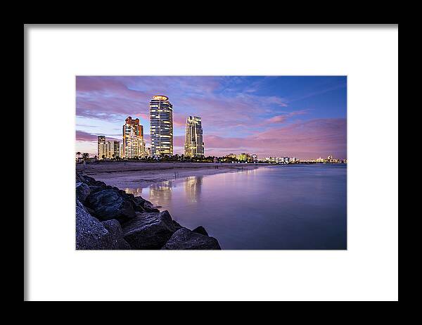 Cityscape Framed Print featuring the photograph Miami, Florida At South Beach by Sean Pavone