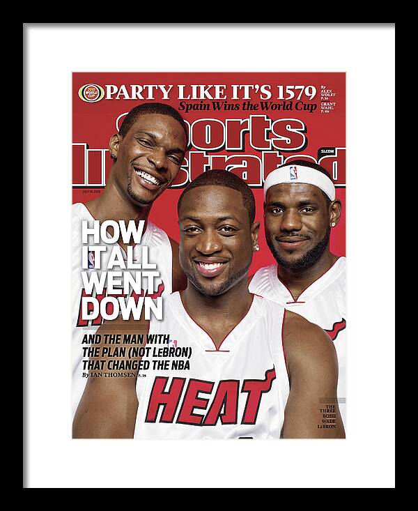 Magazine Cover Framed Print featuring the photograph Miami Heat Chris Bosh, Dwyane Wade, And LeBron James Sports Illustrated Cover by Sports Illustrated