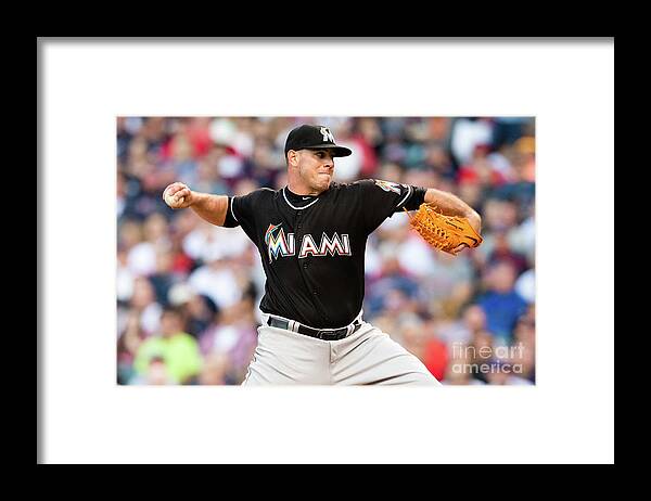 Three Quarter Length Framed Print featuring the photograph Miami Marlins V Cleveland Indians by Jason Miller