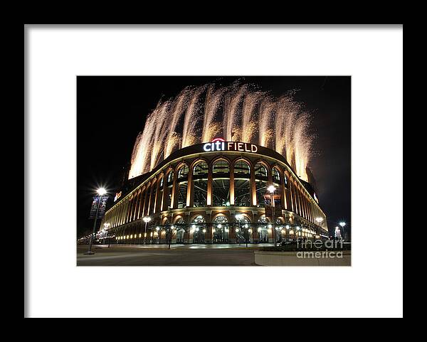 American League Baseball Framed Print featuring the photograph Miami Marlins V New York Mets by Christopher Pasatieri