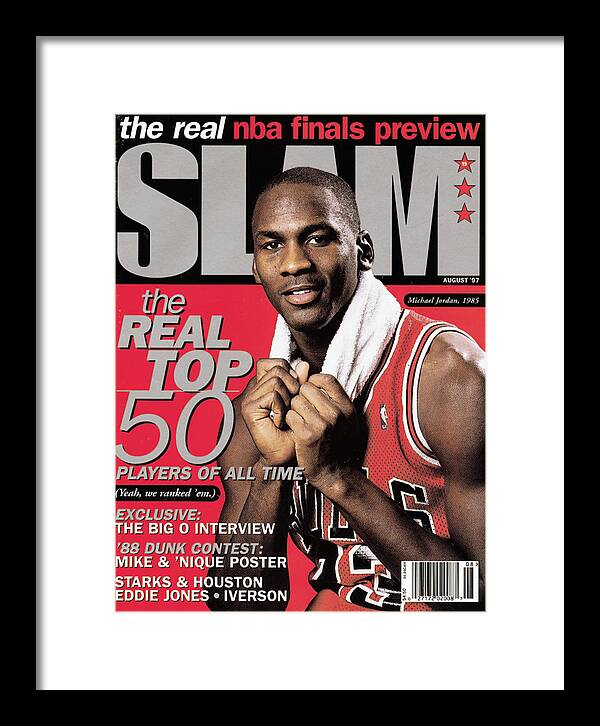 Michael Jordan Framed Print featuring the photograph Michael Jordan: The Real Top 50 Players of All Time SLAM Cover by Getty Images