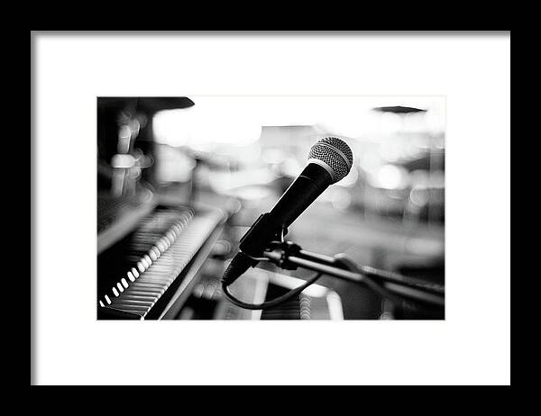 Empty Framed Print featuring the photograph Microphone On Empty Stage by Image By Randymsantaana